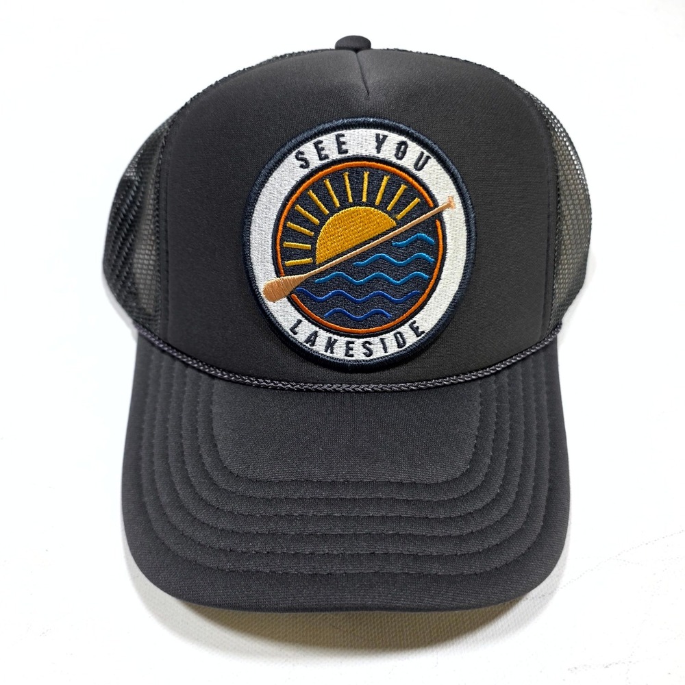 Port Sandz Trucker Hat Mens Surf Black See You Lakeside Patch Snapback Mesh Cap